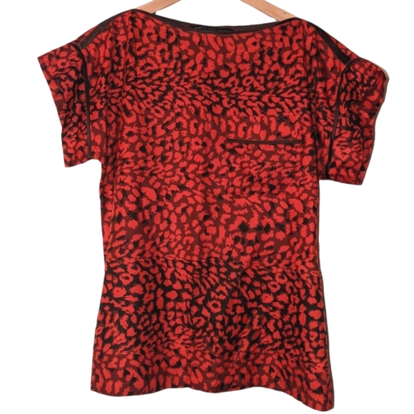 Marc By Marc Jacobs Red Animal Leopard Print Short Dolman Sleeve Silk Blouse - Picture 2 of 14